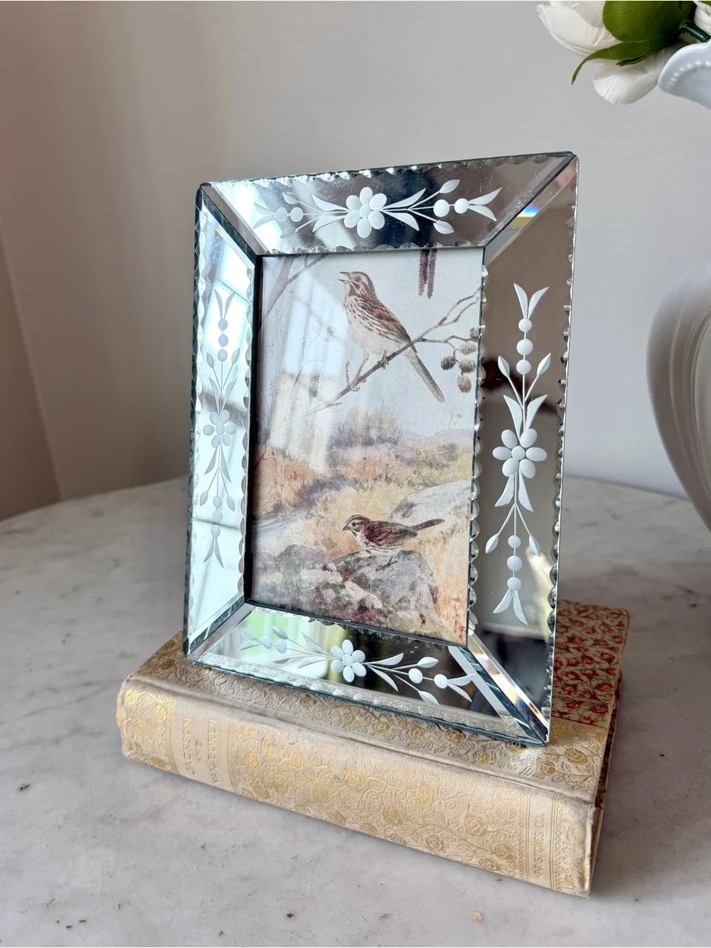 Vintage Venetian Mirrored Floral Etched Picture Frame ✨